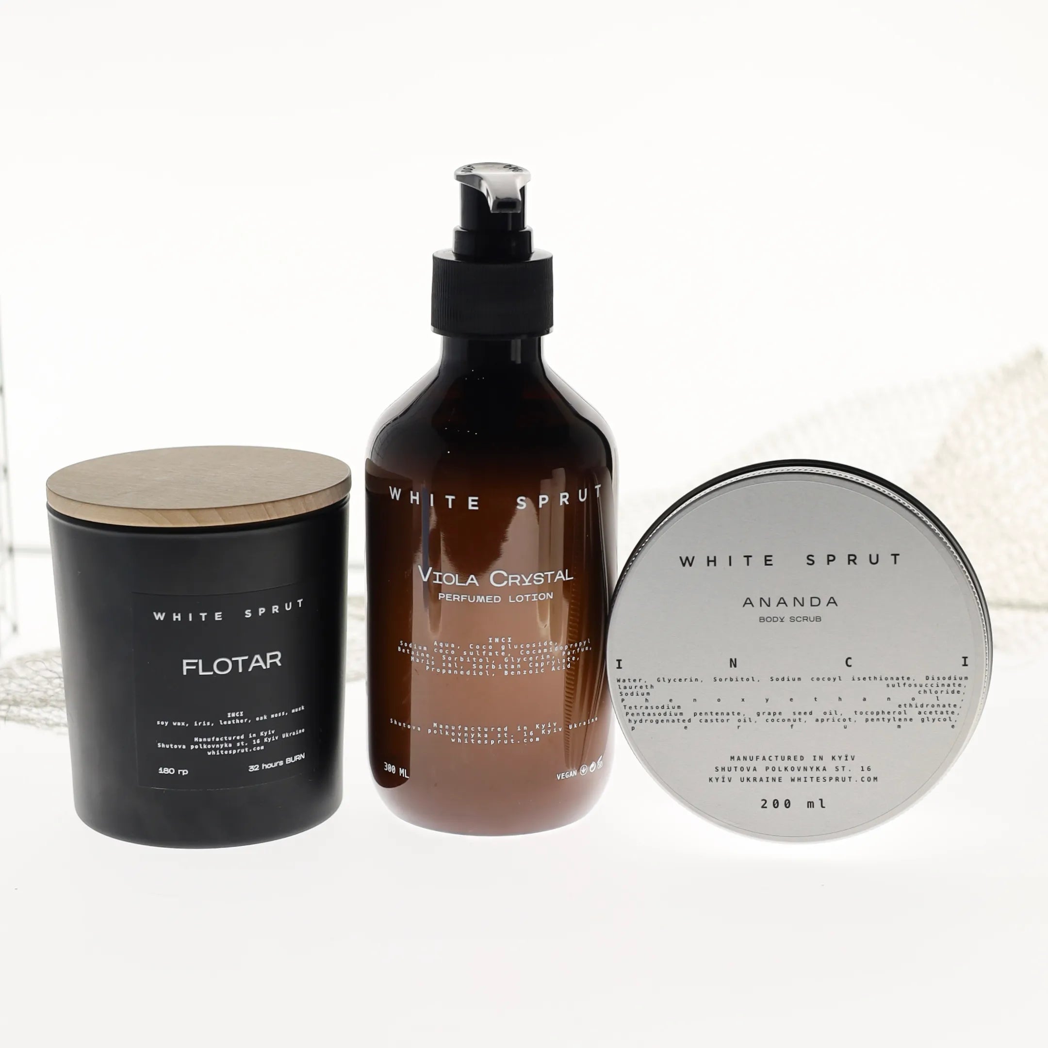 White Sprut EVENING THERAPY — ANANDA BODY SCRUB + CANDLE + BODY
